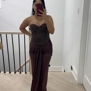 Elegant Brown Strapless Dress